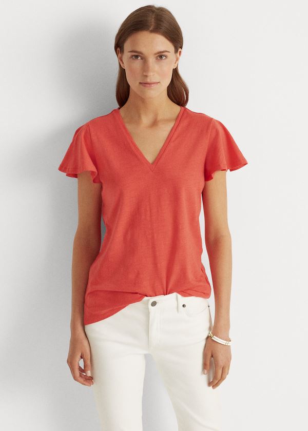 T Shirt Ralph Lauren Algodão Flutter-Sleeve Mulher 16948-HZDY